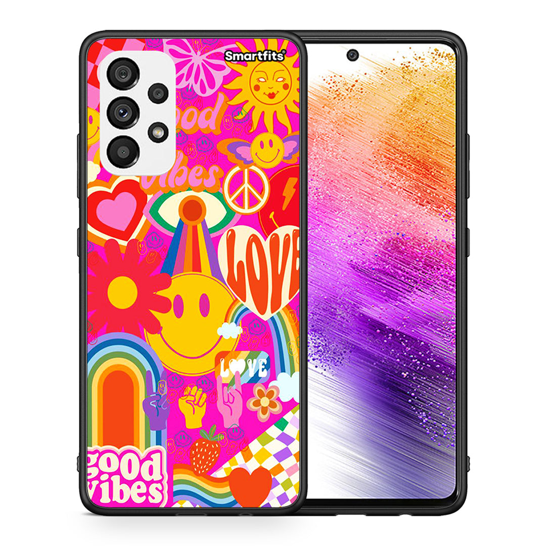 Θήκη Samsung A73 5G Hippie Love από τη Smartfits με σχέδιο στο πίσω μέρος και μαύρο περίβλημα | Samsung A73 5G Hippie Love case with colorful back and black bezels