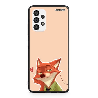 Samsung A73 5G Nick Wilde And Judy Hopps Love 1 θήκη από τη Smartfits με σχέδιο στο πίσω μέρος και μαύρο περίβλημα | Smartphone case with colorful back and black bezels by Smartfits