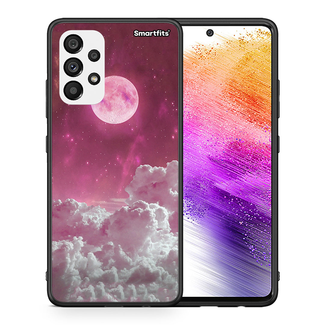 Θήκη Samsung A73 5G Pink Moon από τη Smartfits με σχέδιο στο πίσω μέρος και μαύρο περίβλημα | Samsung A73 5G Pink Moon case with colorful back and black bezels