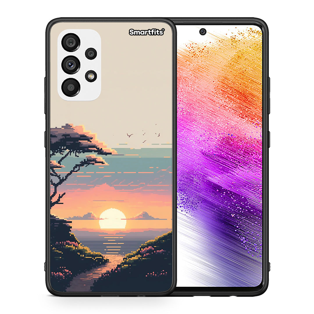 Θήκη Samsung A73 5G Pixel Sunset από τη Smartfits με σχέδιο στο πίσω μέρος και μαύρο περίβλημα | Samsung A73 5G Pixel Sunset case with colorful back and black bezels