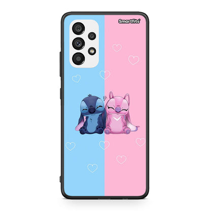 Samsung A73 5G Stitch And Angel θήκη από τη Smartfits με σχέδιο στο πίσω μέρος και μαύρο περίβλημα | Smartphone case with colorful back and black bezels by Smartfits