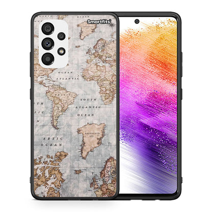Θήκη Samsung A73 5G World Map από τη Smartfits με σχέδιο στο πίσω μέρος και μαύρο περίβλημα | Samsung A73 5G World Map case with colorful back and black bezels