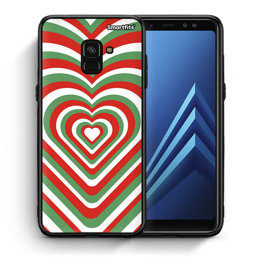 Θήκη Samsung A8 Christmas Hearts από τη Smartfits με σχέδιο στο πίσω μέρος και μαύρο περίβλημα | Samsung A8 Christmas Hearts case with colorful back and black bezels