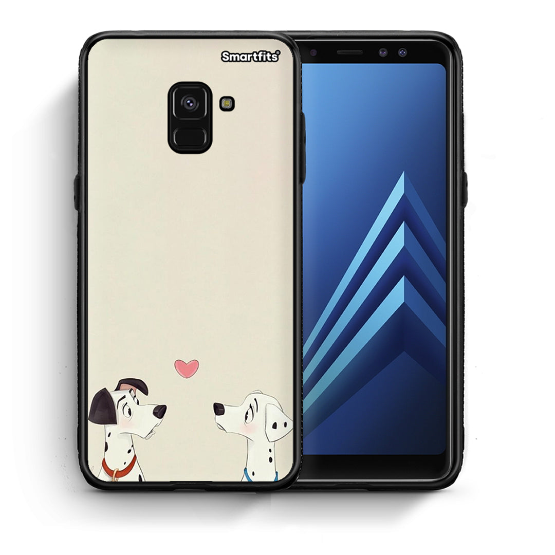 Θήκη Samsung A8 Dalmatians Love από τη Smartfits με σχέδιο στο πίσω μέρος και μαύρο περίβλημα | Samsung A8 Dalmatians Love case with colorful back and black bezels
