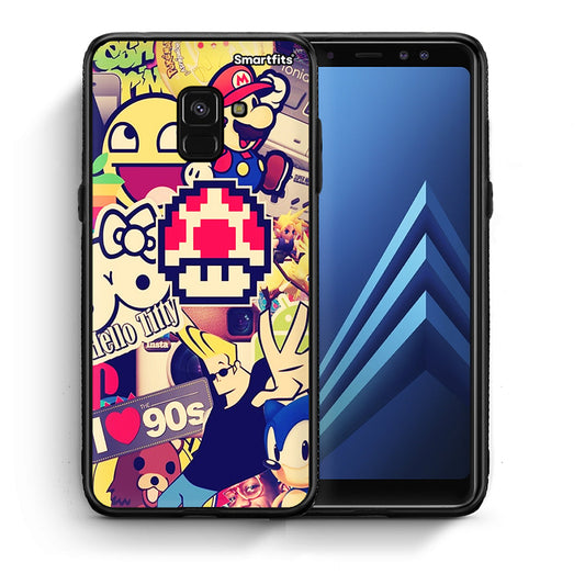 Θήκη Samsung A8 Love The 90s από τη Smartfits με σχέδιο στο πίσω μέρος και μαύρο περίβλημα | Samsung A8 Love The 90s case with colorful back and black bezels