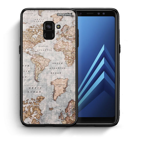 Θήκη Samsung A8 World Map από τη Smartfits με σχέδιο στο πίσω μέρος και μαύρο περίβλημα | Samsung A8 World Map case with colorful back and black bezels