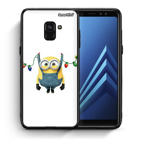 Θήκη Samsung A8 Xmas Minion Lights από τη Smartfits με σχέδιο στο πίσω μέρος και μαύρο περίβλημα | Samsung A8 Xmas Minion Lights case with colorful back and black bezels