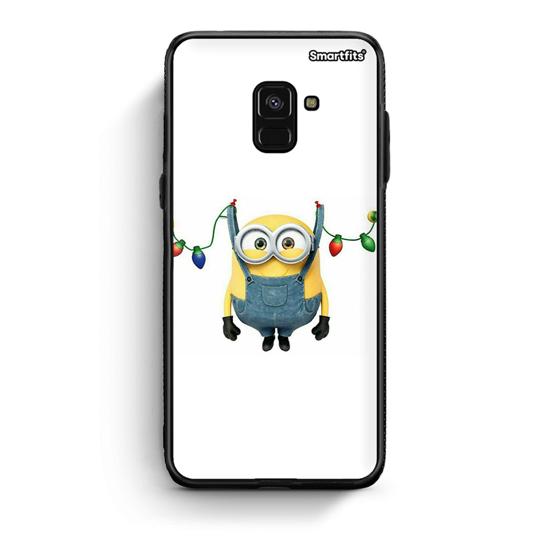 Samsung A8 Xmas Minion Lights θήκη από τη Smartfits με σχέδιο στο πίσω μέρος και μαύρο περίβλημα | Smartphone case with colorful back and black bezels by Smartfits