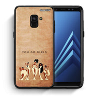 Thumbnail for Θήκη Samsung A8 You Go Girl από τη Smartfits με σχέδιο στο πίσω μέρος και μαύρο περίβλημα | Samsung A8 You Go Girl case with colorful back and black bezels