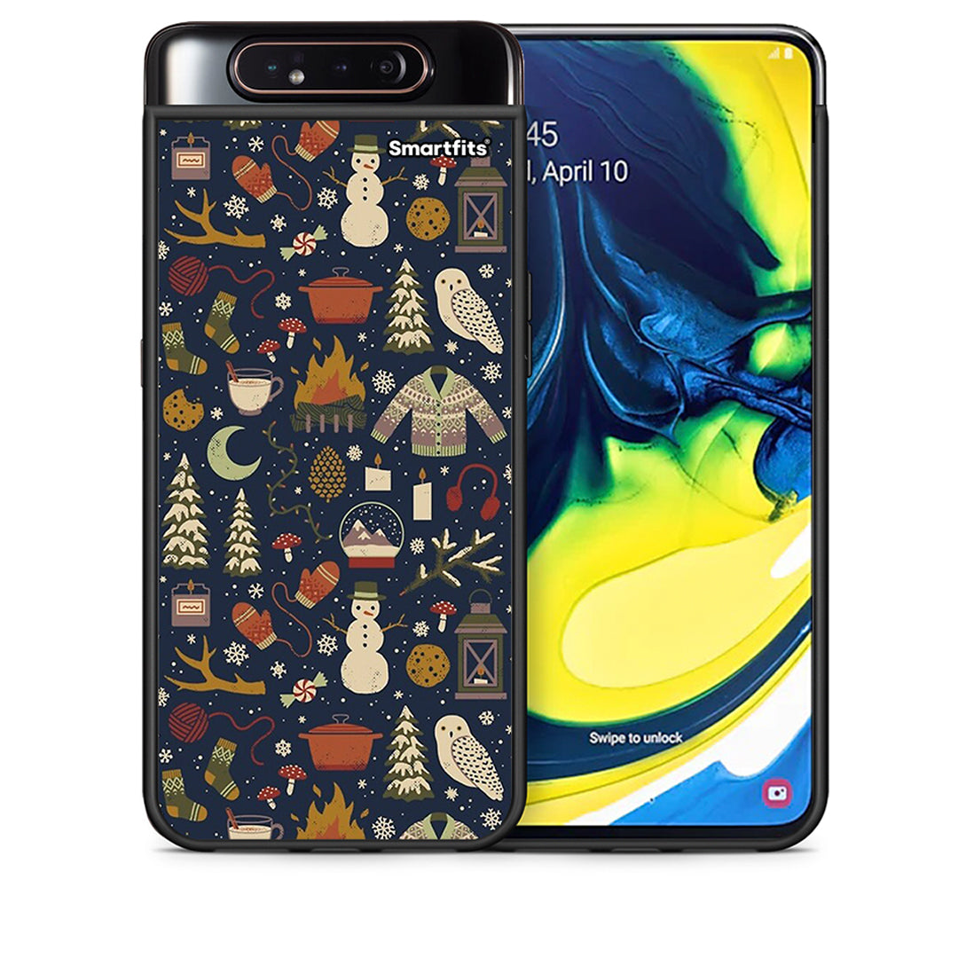 Θήκη Samsung A80 Christmas Elements από τη Smartfits με σχέδιο στο πίσω μέρος και μαύρο περίβλημα | Samsung A80 Christmas Elements case with colorful back and black bezels