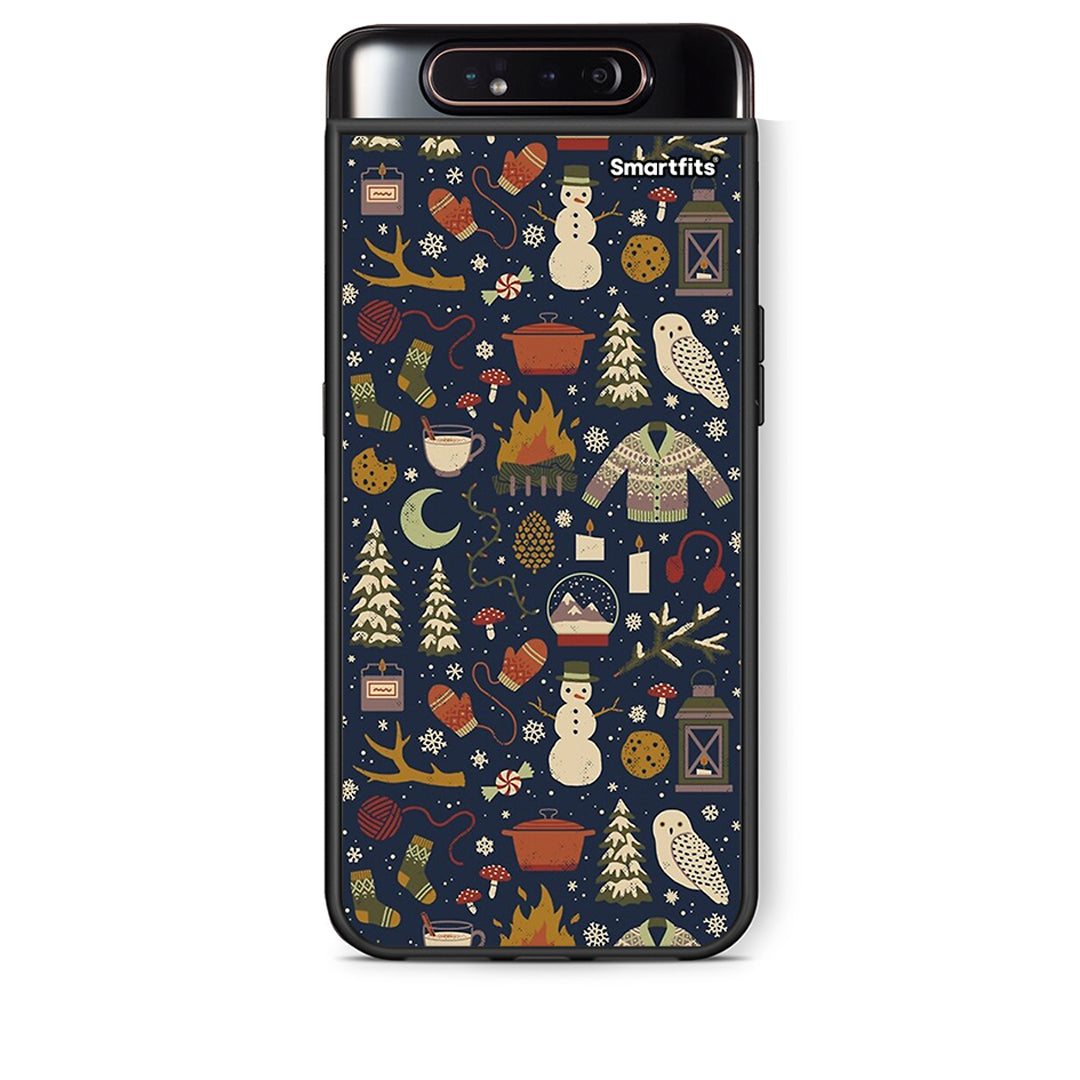 Samsung A80 Christmas Elements θήκη από τη Smartfits με σχέδιο στο πίσω μέρος και μαύρο περίβλημα | Smartphone case with colorful back and black bezels by Smartfits