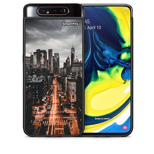 Θήκη Samsung A80 City Lights από τη Smartfits με σχέδιο στο πίσω μέρος και μαύρο περίβλημα | Samsung A80 City Lights case with colorful back and black bezels