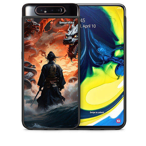 Θήκη Samsung A80 Dragons Fight από τη Smartfits με σχέδιο στο πίσω μέρος και μαύρο περίβλημα | Samsung A80 Dragons Fight case with colorful back and black bezels