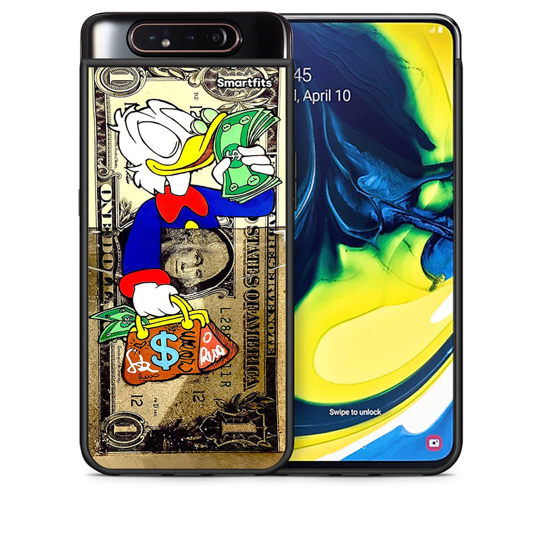 Θήκη Samsung A80 Duck Money από τη Smartfits με σχέδιο στο πίσω μέρος και μαύρο περίβλημα | Samsung A80 Duck Money case with colorful back and black bezels