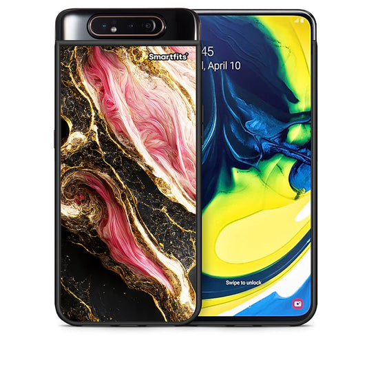 Θήκη Samsung A80 Glamorous Pink Marble από τη Smartfits με σχέδιο στο πίσω μέρος και μαύρο περίβλημα | Samsung A80 Glamorous Pink Marble case with colorful back and black bezels