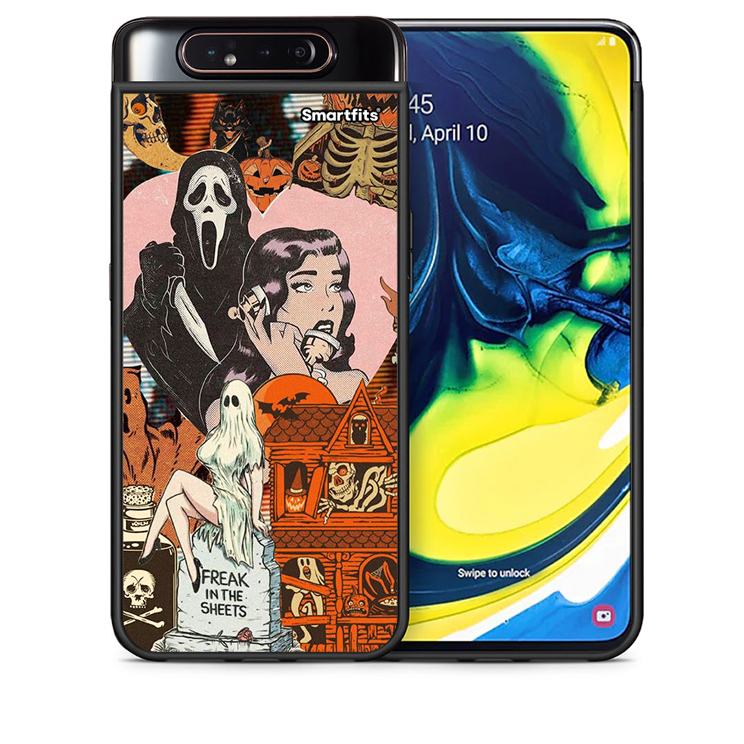 Θήκη Samsung A80 Halloween Collage από τη Smartfits με σχέδιο στο πίσω μέρος και μαύρο περίβλημα | Samsung A80 Halloween Collage case with colorful back and black bezels