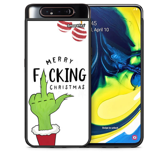 Θήκη Samsung A80 Merry F Xmas από τη Smartfits με σχέδιο στο πίσω μέρος και μαύρο περίβλημα | Samsung A80 Merry F Xmas case with colorful back and black bezels