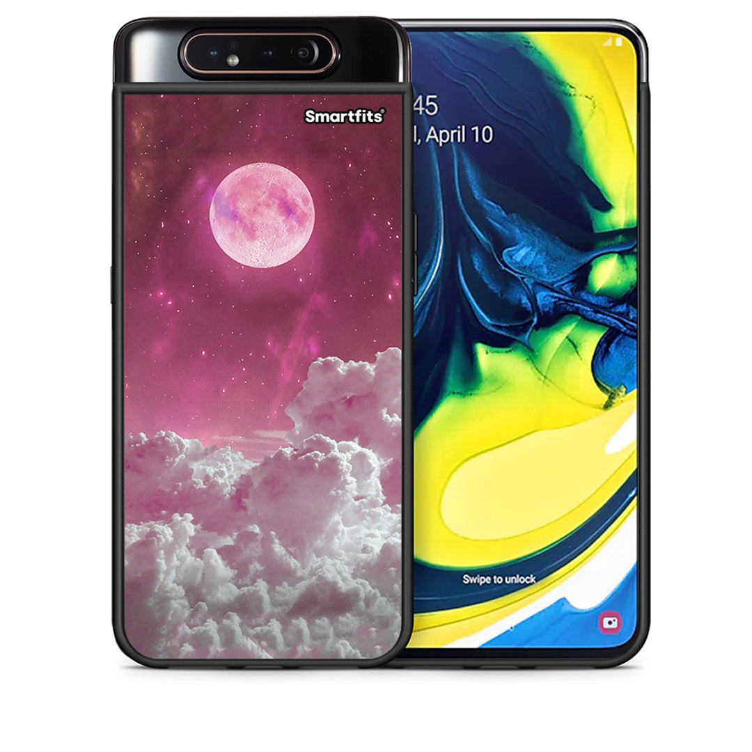 Θήκη Samsung A80 Pink Moon από τη Smartfits με σχέδιο στο πίσω μέρος και μαύρο περίβλημα | Samsung A80 Pink Moon case with colorful back and black bezels