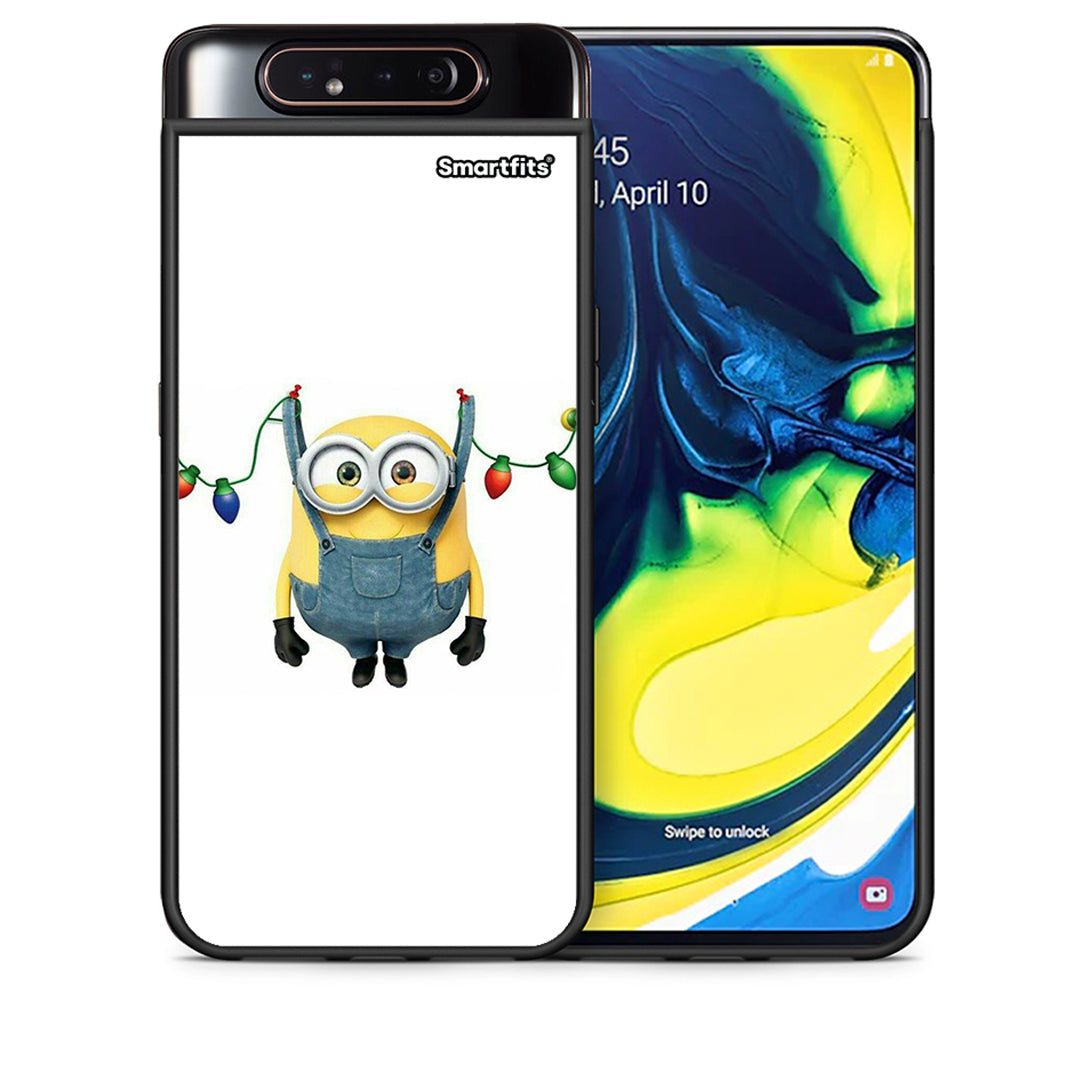 Θήκη Samsung A80 Xmas Minion Lights από τη Smartfits με σχέδιο στο πίσω μέρος και μαύρο περίβλημα | Samsung A80 Xmas Minion Lights case with colorful back and black bezels