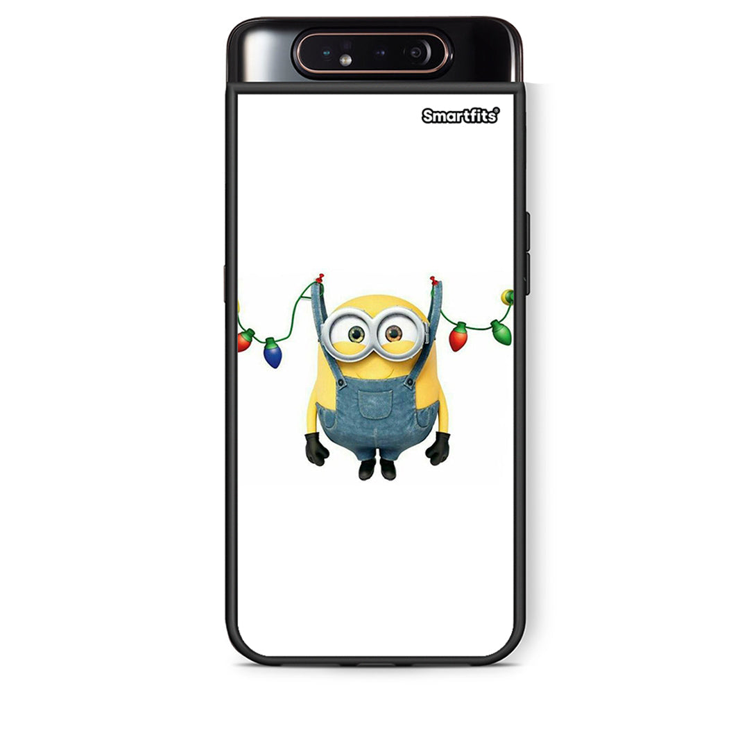 Samsung A80 Xmas Minion Lights θήκη από τη Smartfits με σχέδιο στο πίσω μέρος και μαύρο περίβλημα | Smartphone case with colorful back and black bezels by Smartfits