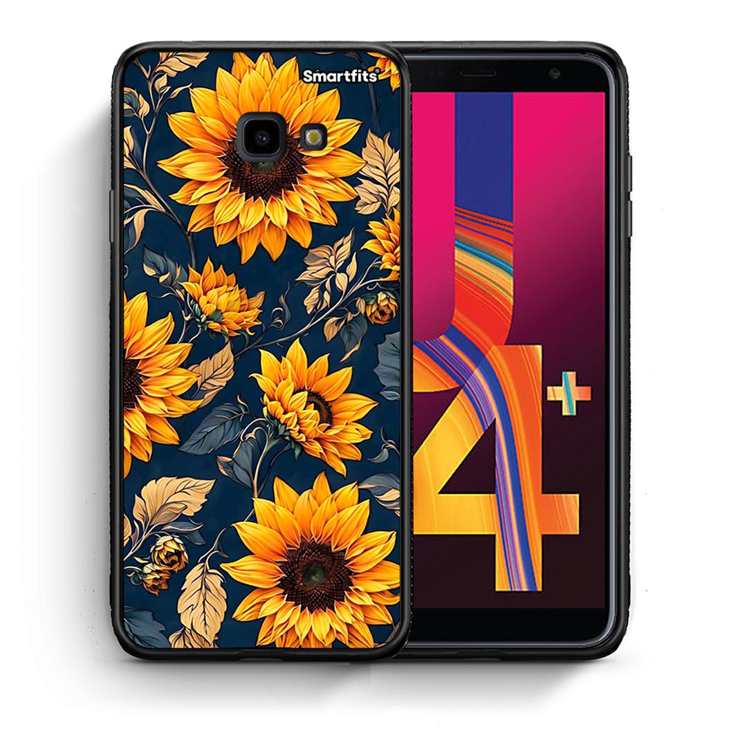 Θήκη Samsung J4 Plus Autumn Sunflowers από τη Smartfits με σχέδιο στο πίσω μέρος και μαύρο περίβλημα | Samsung J4 Plus Autumn Sunflowers case with colorful back and black bezels