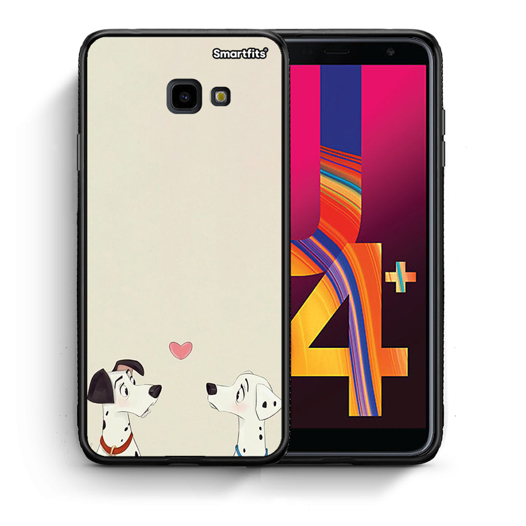 Θήκη Samsung J4 Plus Dalmatians Love από τη Smartfits με σχέδιο στο πίσω μέρος και μαύρο περίβλημα | Samsung J4 Plus Dalmatians Love case with colorful back and black bezels