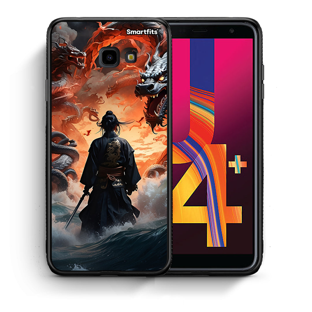 Θήκη Samsung J4 Plus Dragons Fight από τη Smartfits με σχέδιο στο πίσω μέρος και μαύρο περίβλημα | Samsung J4 Plus Dragons Fight case with colorful back and black bezels