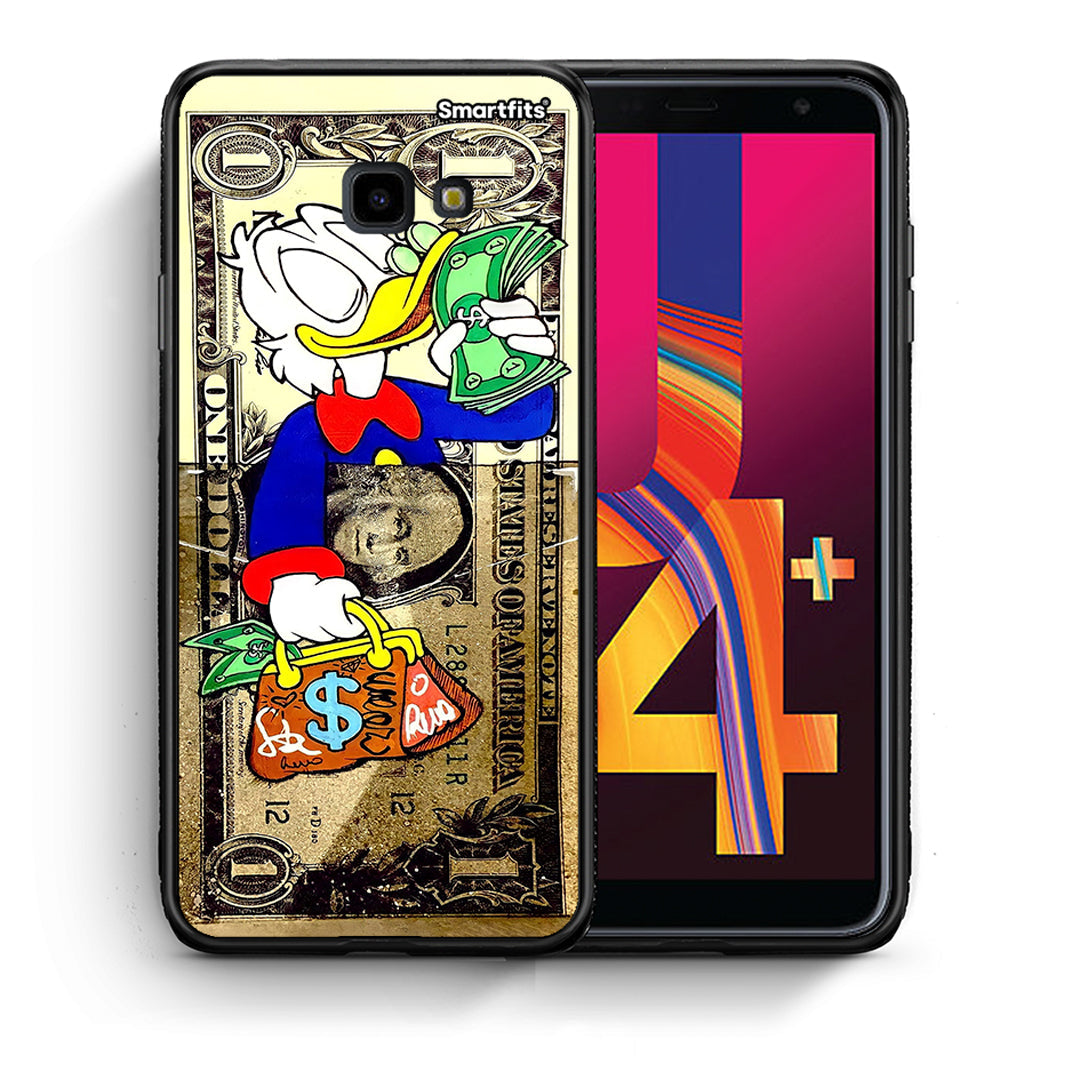 Θήκη Samsung J4 Plus Duck Money από τη Smartfits με σχέδιο στο πίσω μέρος και μαύρο περίβλημα | Samsung J4 Plus Duck Money case with colorful back and black bezels