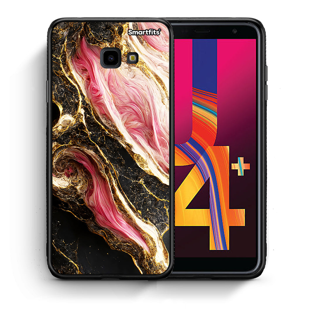 Θήκη Samsung J4 Plus Glamorous Pink Marble από τη Smartfits με σχέδιο στο πίσω μέρος και μαύρο περίβλημα | Samsung J4 Plus Glamorous Pink Marble case with colorful back and black bezels
