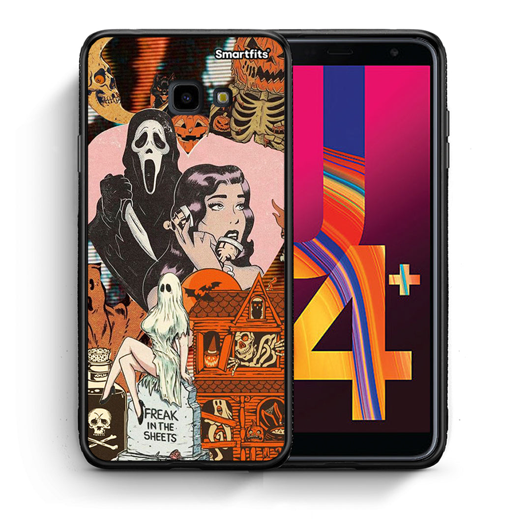 Θήκη Samsung J4 Plus Halloween Collage από τη Smartfits με σχέδιο στο πίσω μέρος και μαύρο περίβλημα | Samsung J4 Plus Halloween Collage case with colorful back and black bezels