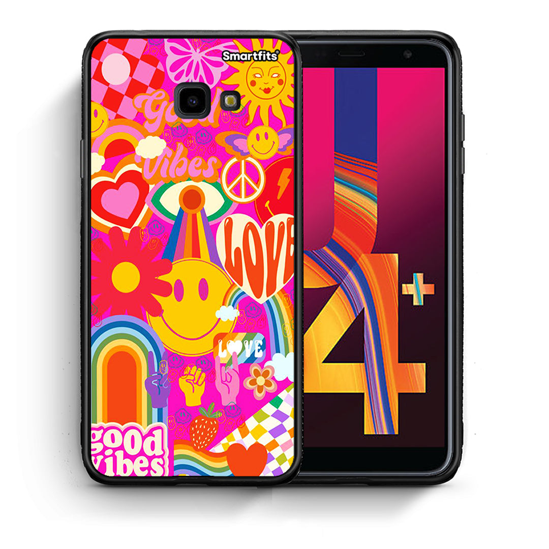Θήκη Samsung J4 Plus Hippie Love από τη Smartfits με σχέδιο στο πίσω μέρος και μαύρο περίβλημα | Samsung J4 Plus Hippie Love case with colorful back and black bezels