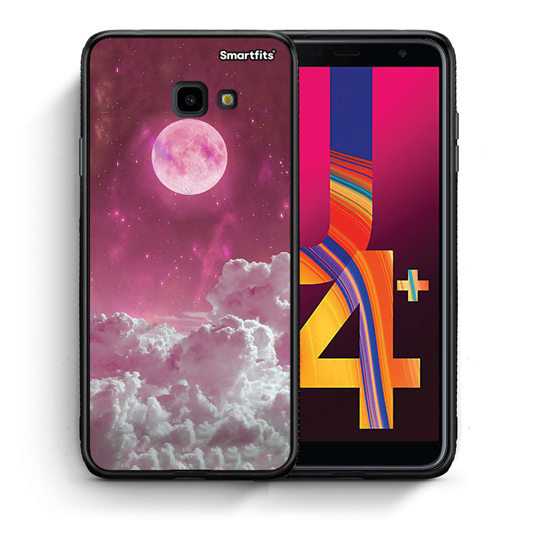 Θήκη Samsung J4 Plus Pink Moon από τη Smartfits με σχέδιο στο πίσω μέρος και μαύρο περίβλημα | Samsung J4 Plus Pink Moon case with colorful back and black bezels