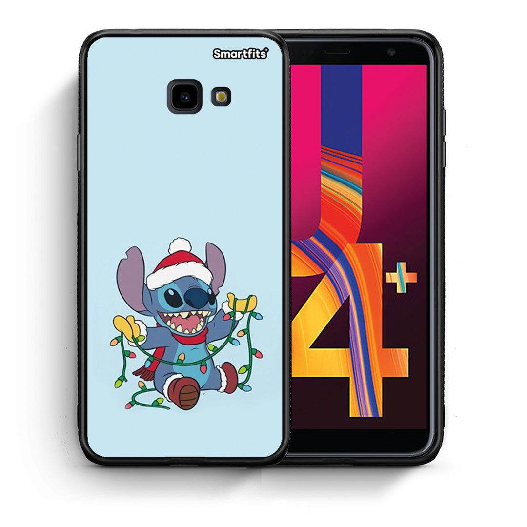 Θήκη Samsung J4 Plus Santa Stich από τη Smartfits με σχέδιο στο πίσω μέρος και μαύρο περίβλημα | Samsung J4 Plus Santa Stich case with colorful back and black bezels