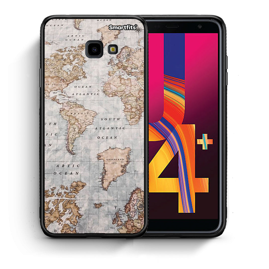 Θήκη Samsung J4 Plus World Map από τη Smartfits με σχέδιο στο πίσω μέρος και μαύρο περίβλημα | Samsung J4 Plus World Map case with colorful back and black bezels
