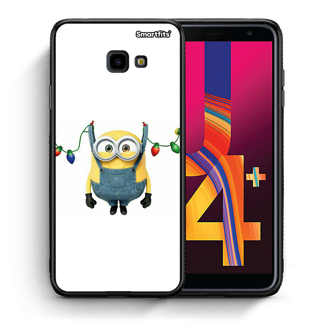 Θήκη Samsung J4 Plus Xmas Minion Lights από τη Smartfits με σχέδιο στο πίσω μέρος και μαύρο περίβλημα | Samsung J4 Plus Xmas Minion Lights case with colorful back and black bezels