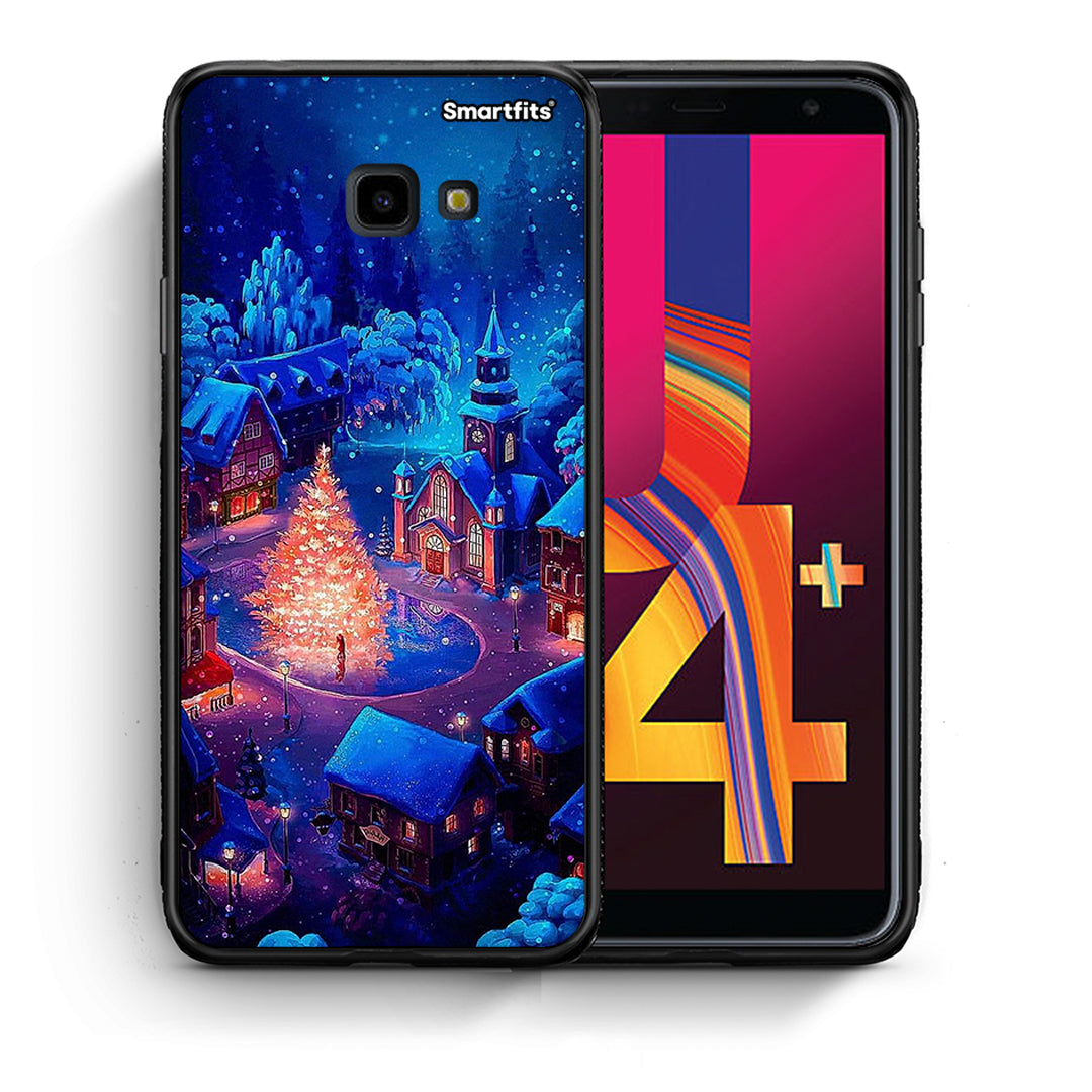 Θήκη Samsung J4 Plus Xmas Village από τη Smartfits με σχέδιο στο πίσω μέρος και μαύρο περίβλημα | Samsung J4 Plus Xmas Village case with colorful back and black bezels