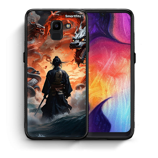 Θήκη Samsung J6 Dragons Fight από τη Smartfits με σχέδιο στο πίσω μέρος και μαύρο περίβλημα | Samsung J6 Dragons Fight case with colorful back and black bezels