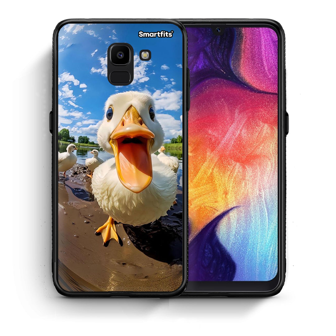 Θήκη Samsung J6 Duck Face από τη Smartfits με σχέδιο στο πίσω μέρος και μαύρο περίβλημα | Samsung J6 Duck Face case with colorful back and black bezels