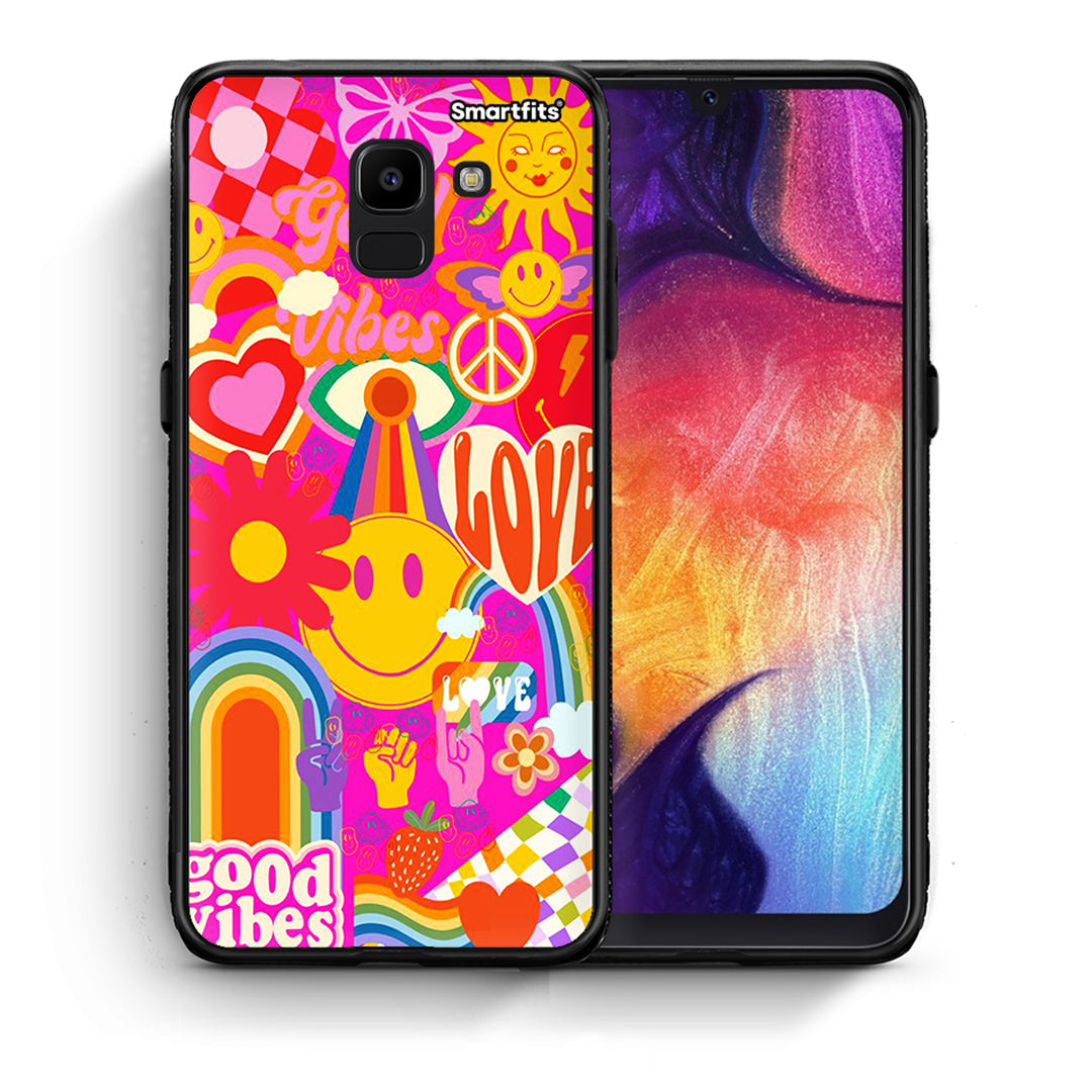 Θήκη Samsung J6 Hippie Love από τη Smartfits με σχέδιο στο πίσω μέρος και μαύρο περίβλημα | Samsung J6 Hippie Love case with colorful back and black bezels