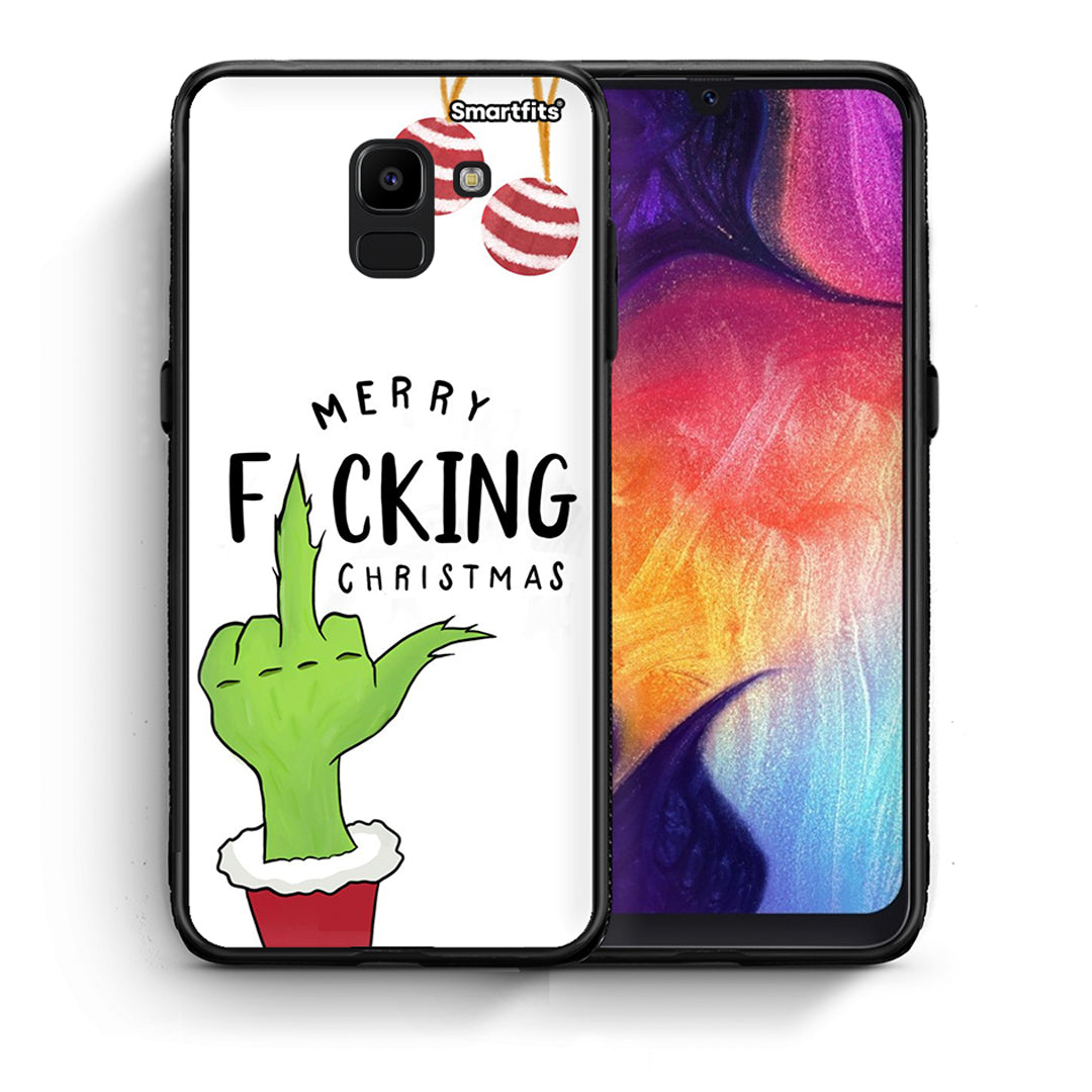 Θήκη Samsung J6 Merry F Xmas από τη Smartfits με σχέδιο στο πίσω μέρος και μαύρο περίβλημα | Samsung J6 Merry F Xmas case with colorful back and black bezels