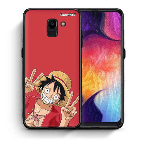 Θήκη Samsung J6 Pirate Luffy από τη Smartfits με σχέδιο στο πίσω μέρος και μαύρο περίβλημα | Samsung J6 Pirate Luffy case with colorful back and black bezels