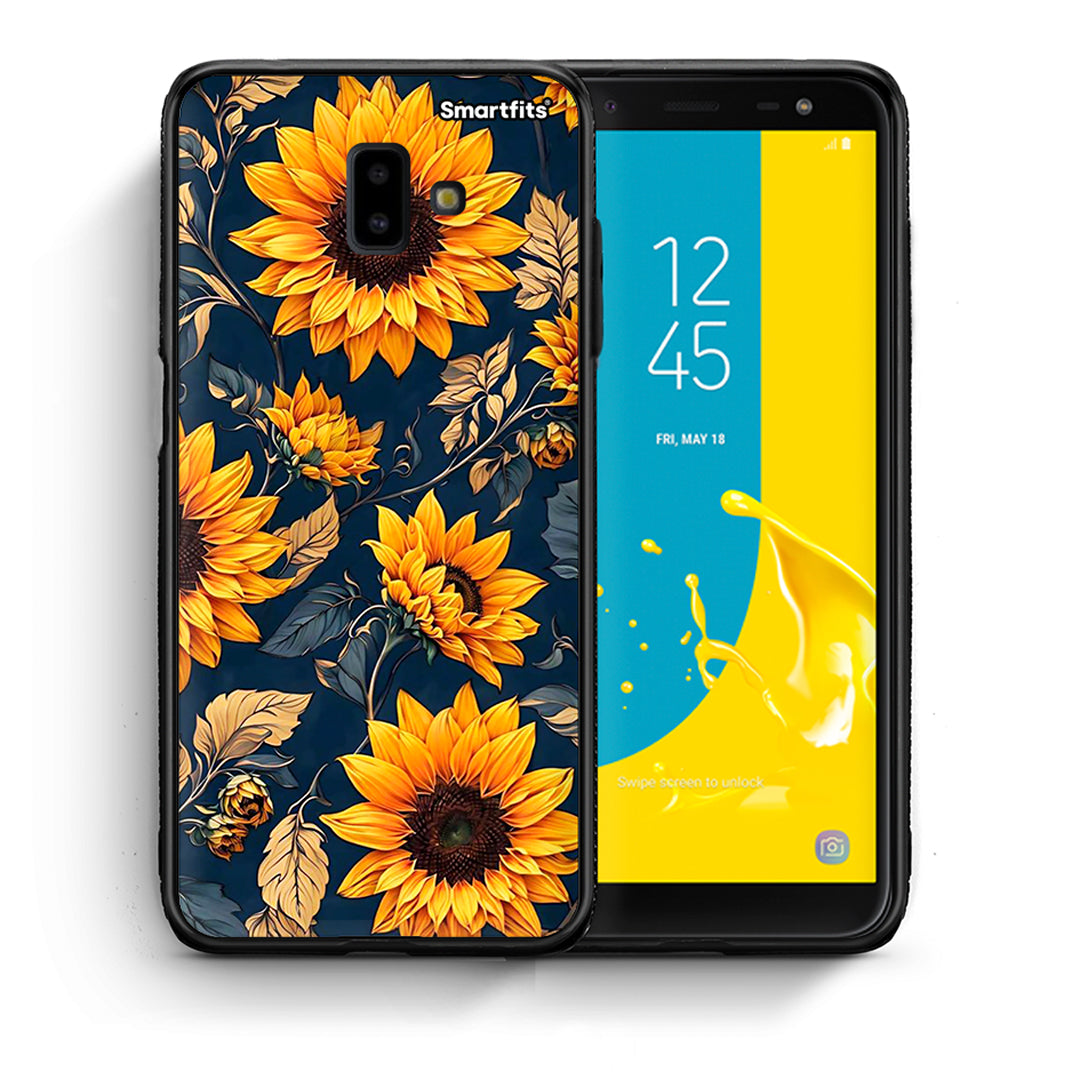 Θήκη Samsung J6+ Autumn Sunflowers από τη Smartfits με σχέδιο στο πίσω μέρος και μαύρο περίβλημα | Samsung J6+ Autumn Sunflowers case with colorful back and black bezels