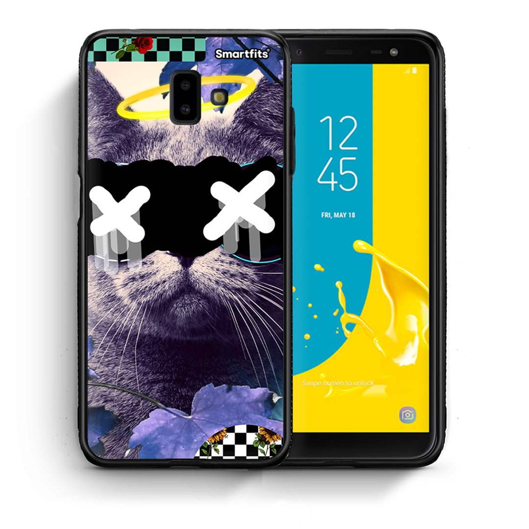 Θήκη Samsung J6+ Cat Collage από τη Smartfits με σχέδιο στο πίσω μέρος και μαύρο περίβλημα | Samsung J6+ Cat Collage case with colorful back and black bezels
