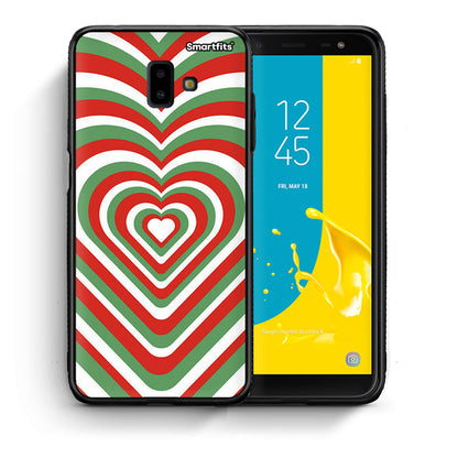 Θήκη Samsung J6+ Christmas Hearts από τη Smartfits με σχέδιο στο πίσω μέρος και μαύρο περίβλημα | Samsung J6+ Christmas Hearts case with colorful back and black bezels