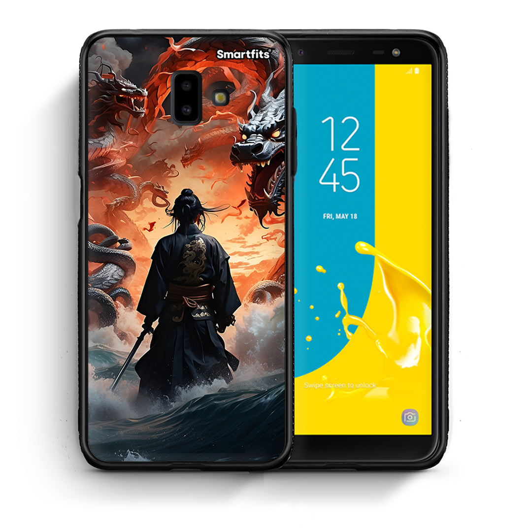 Θήκη Samsung J6+ Dragons Fight από τη Smartfits με σχέδιο στο πίσω μέρος και μαύρο περίβλημα | Samsung J6+ Dragons Fight case with colorful back and black bezels