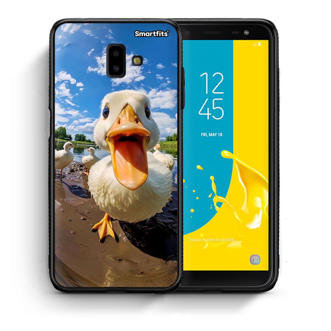 Θήκη Samsung J6+ Duck Face από τη Smartfits με σχέδιο στο πίσω μέρος και μαύρο περίβλημα | Samsung J6+ Duck Face case with colorful back and black bezels