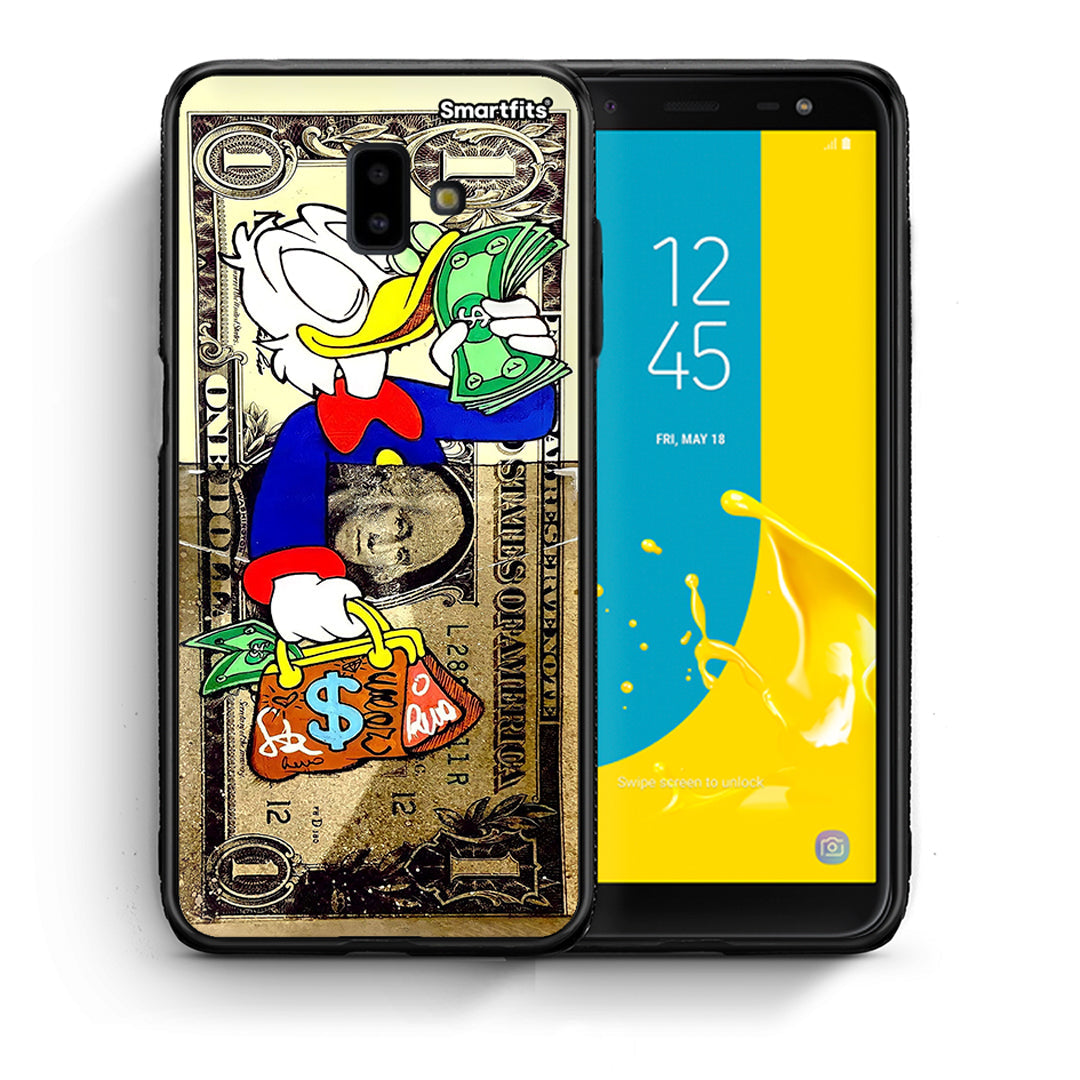 Θήκη Samsung J6+ Duck Money από τη Smartfits με σχέδιο στο πίσω μέρος και μαύρο περίβλημα | Samsung J6+ Duck Money case with colorful back and black bezels