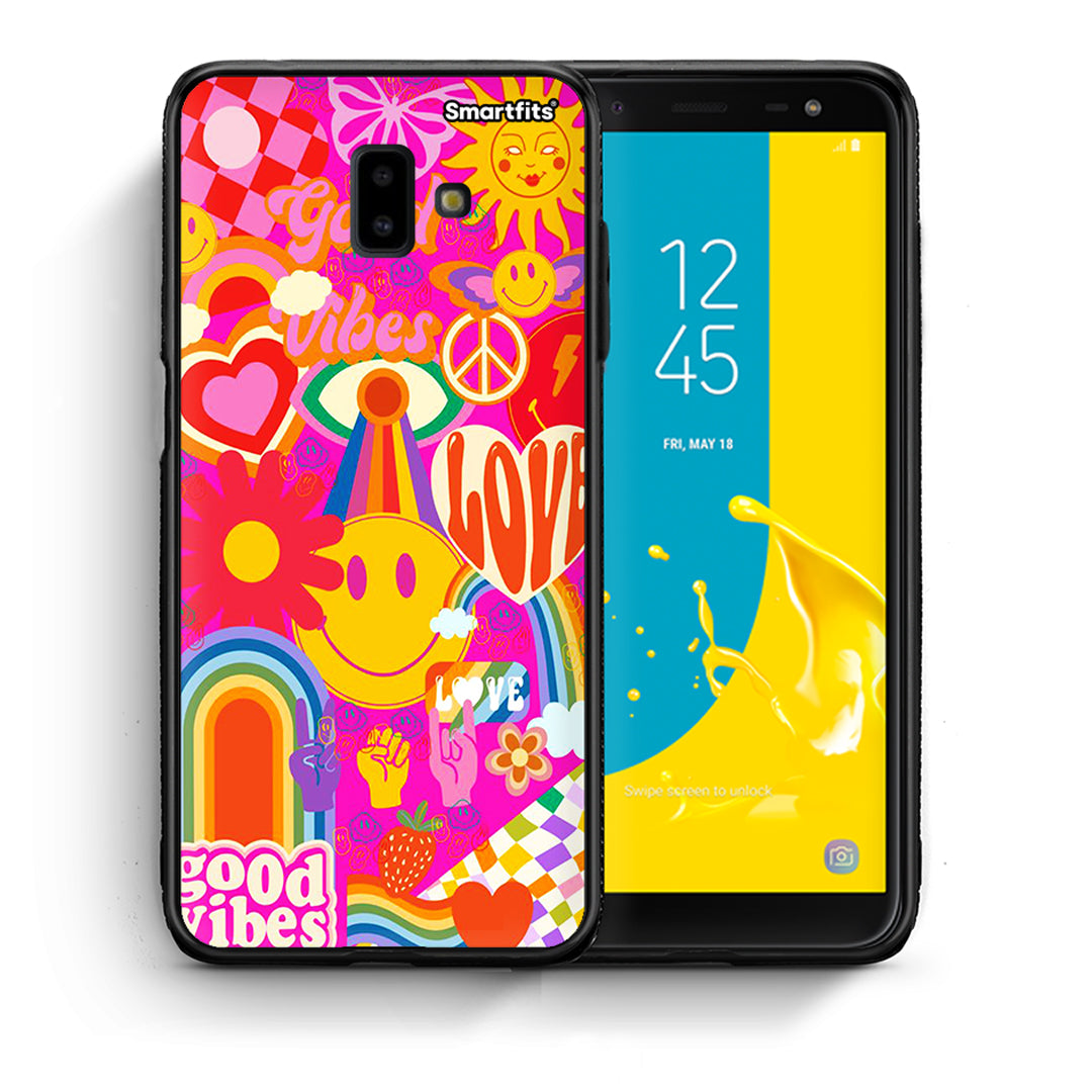 Θήκη Samsung J6+ Hippie Love από τη Smartfits με σχέδιο στο πίσω μέρος και μαύρο περίβλημα | Samsung J6+ Hippie Love case with colorful back and black bezels