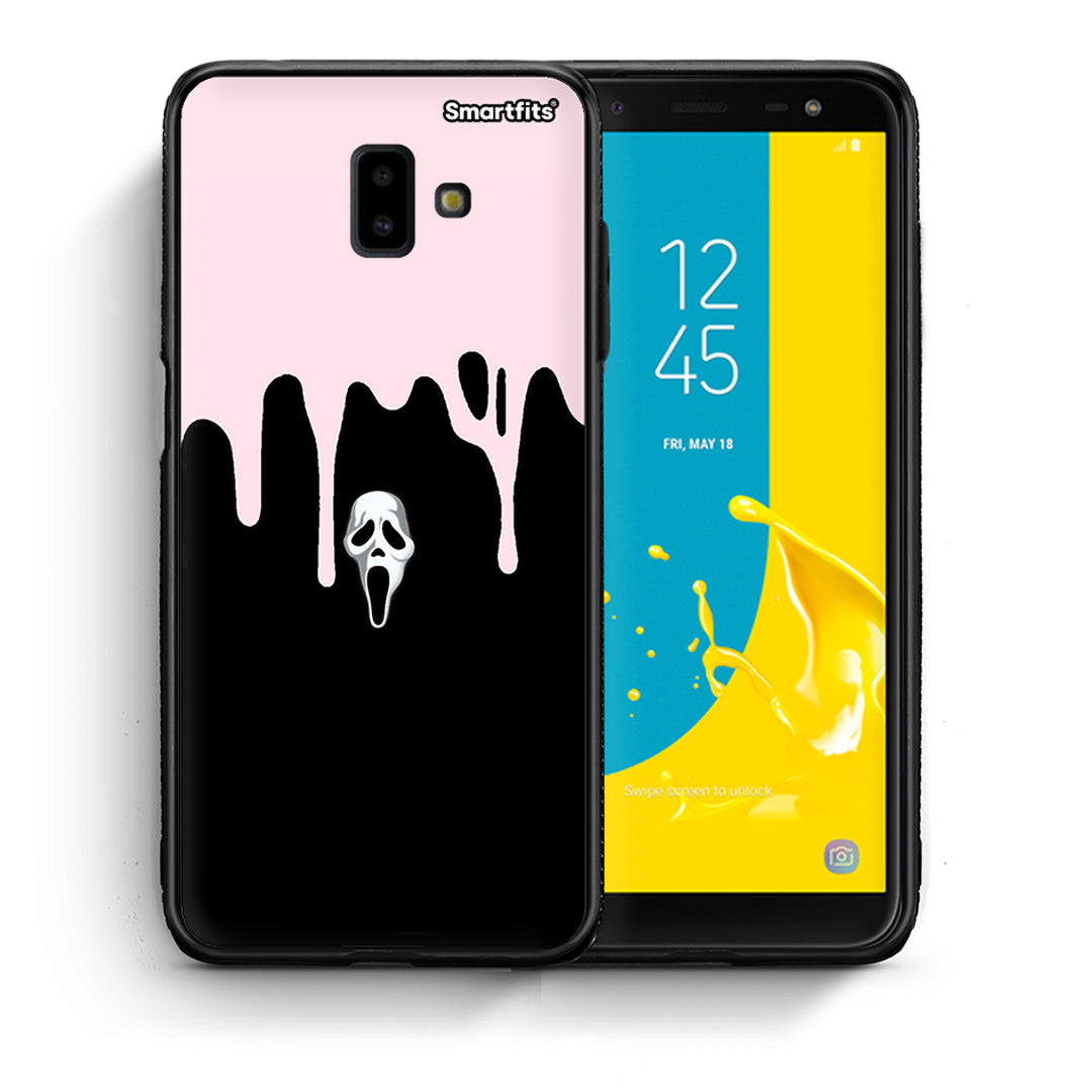 Θήκη Samsung J6+ Melting Halloween Mask από τη Smartfits με σχέδιο στο πίσω μέρος και μαύρο περίβλημα | Samsung J6+ Melting Halloween Mask case with colorful back and black bezels