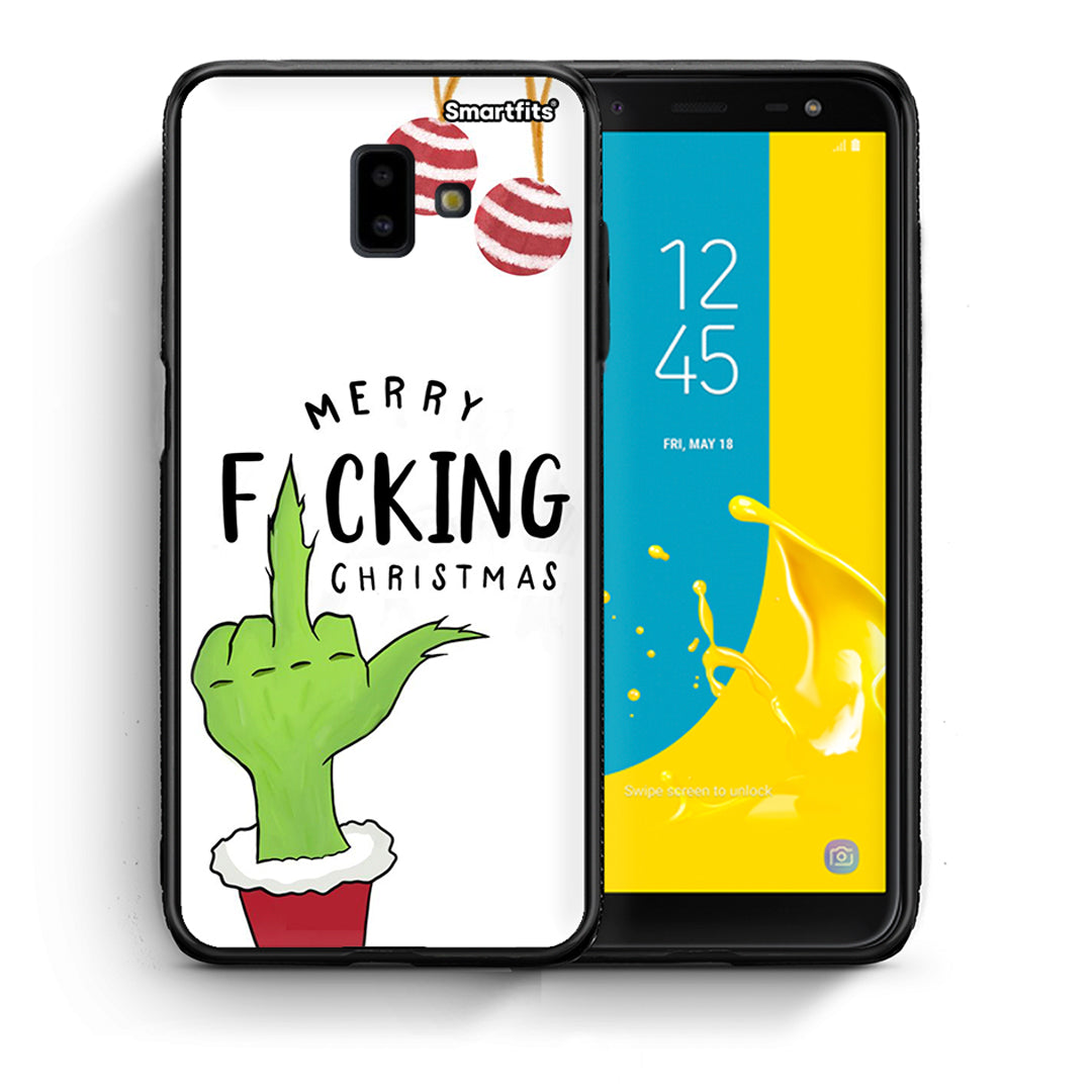 Θήκη Samsung J6+ Merry F Xmas από τη Smartfits με σχέδιο στο πίσω μέρος και μαύρο περίβλημα | Samsung J6+ Merry F Xmas case with colorful back and black bezels